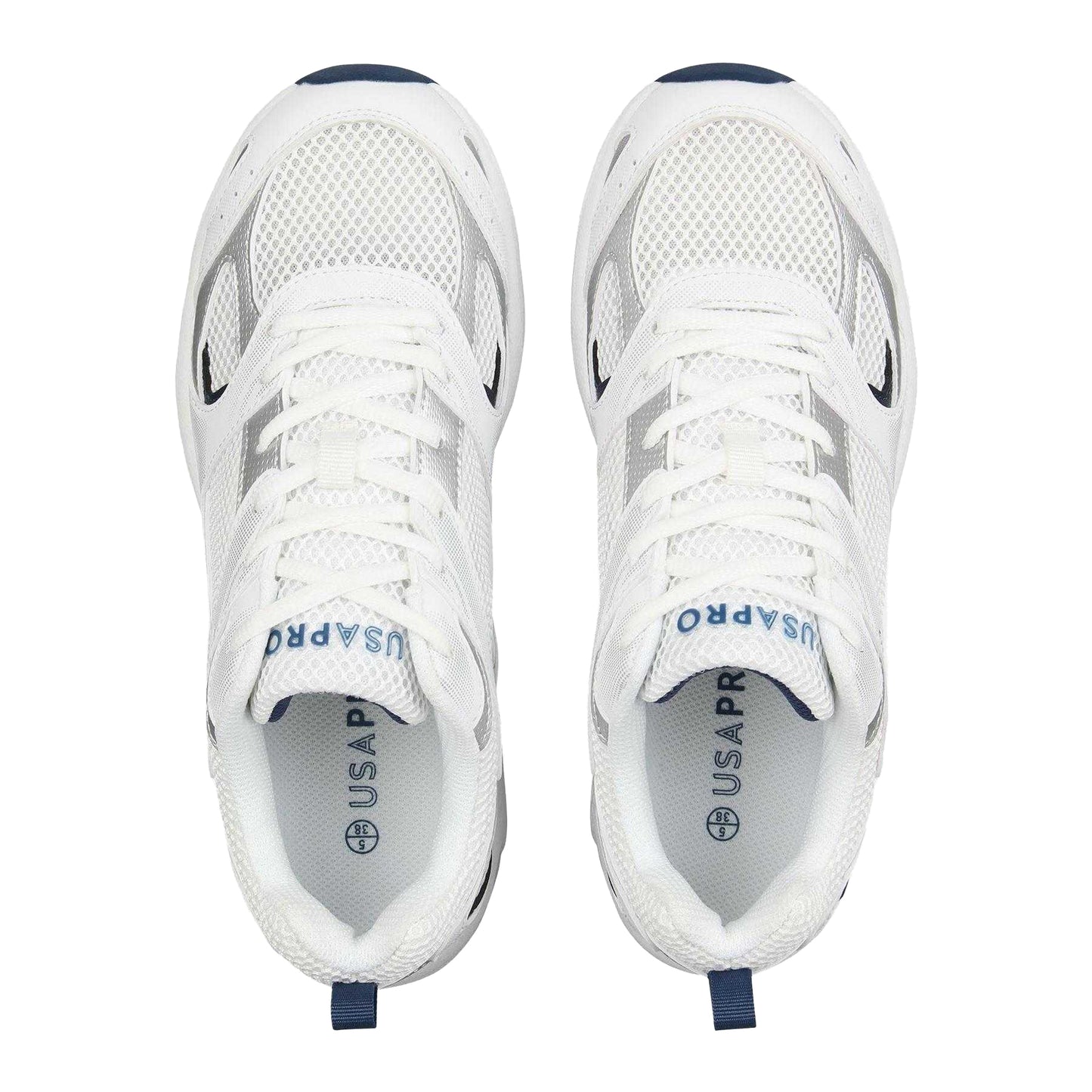 White-Navy - Side - USA Pro Womens-Ladies Pro Mira Synthetic Leather Trainers