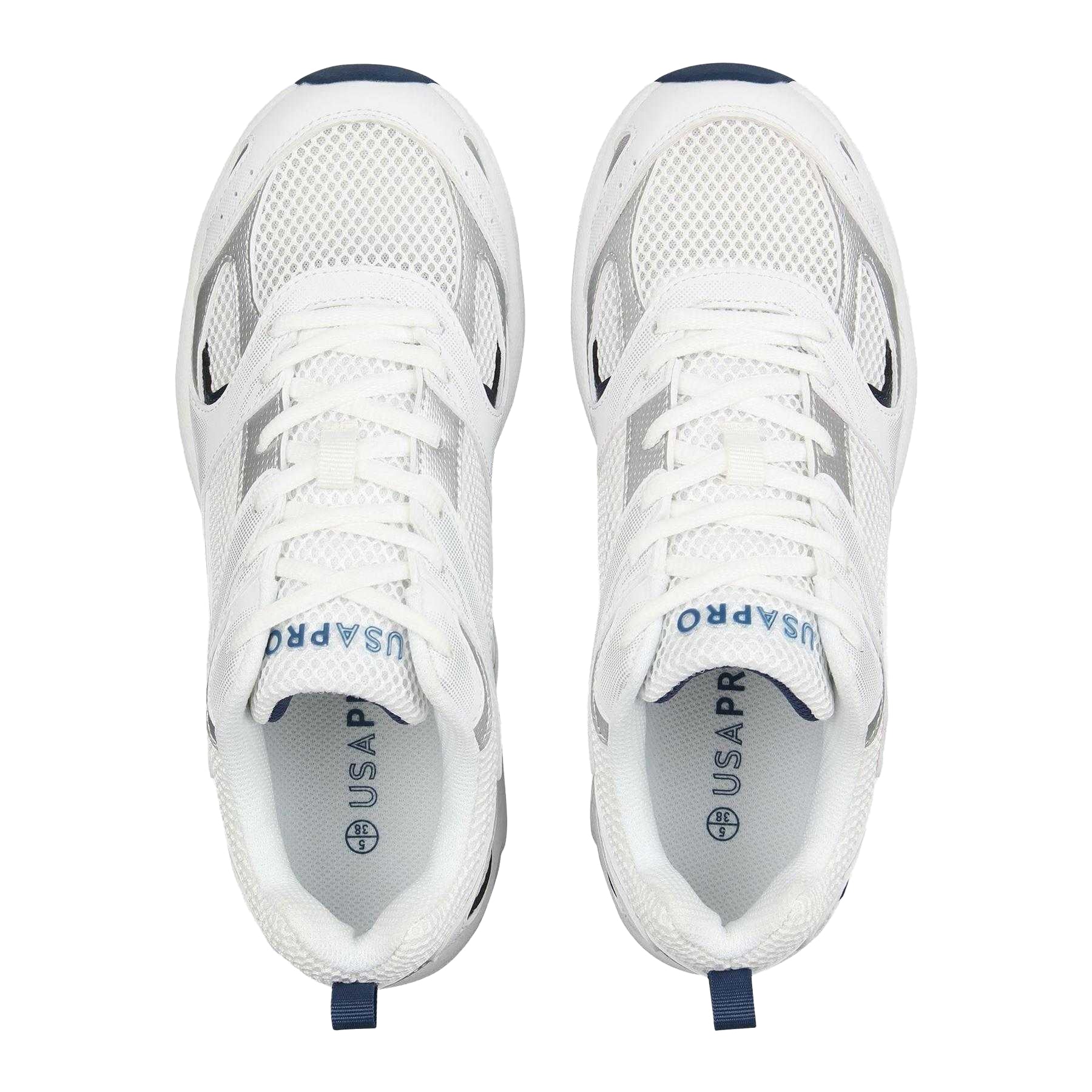 White-Navy - Side - USA Pro Womens-Ladies Pro Mira Synthetic Leather Trainers
