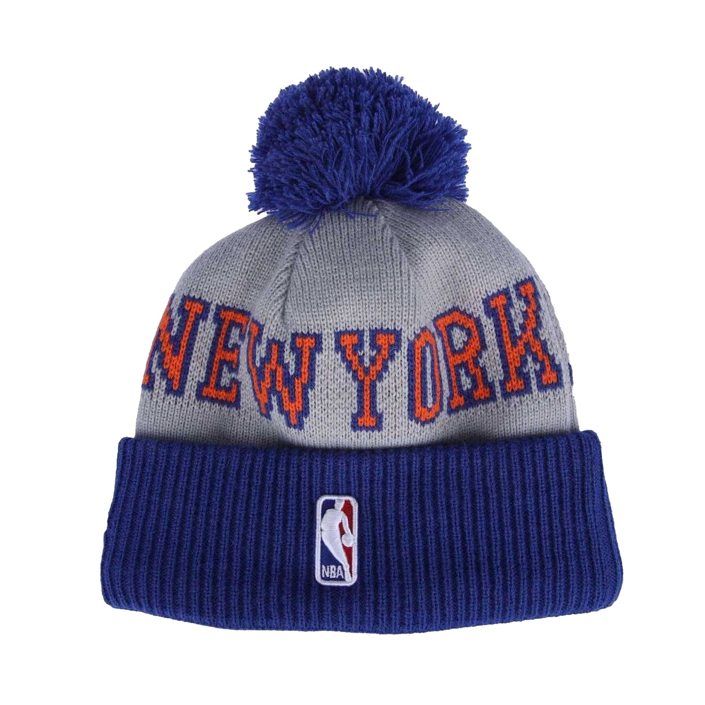 Blue-Grey-Red - Back - New Era Mens NBA Tip Off 2023 New York Knicks Knitted Bobble Beanie