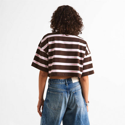 Chocolate - Pack Shot - WRSTBHVR Womens-Ladies Seth Striped Crop T-Shirt