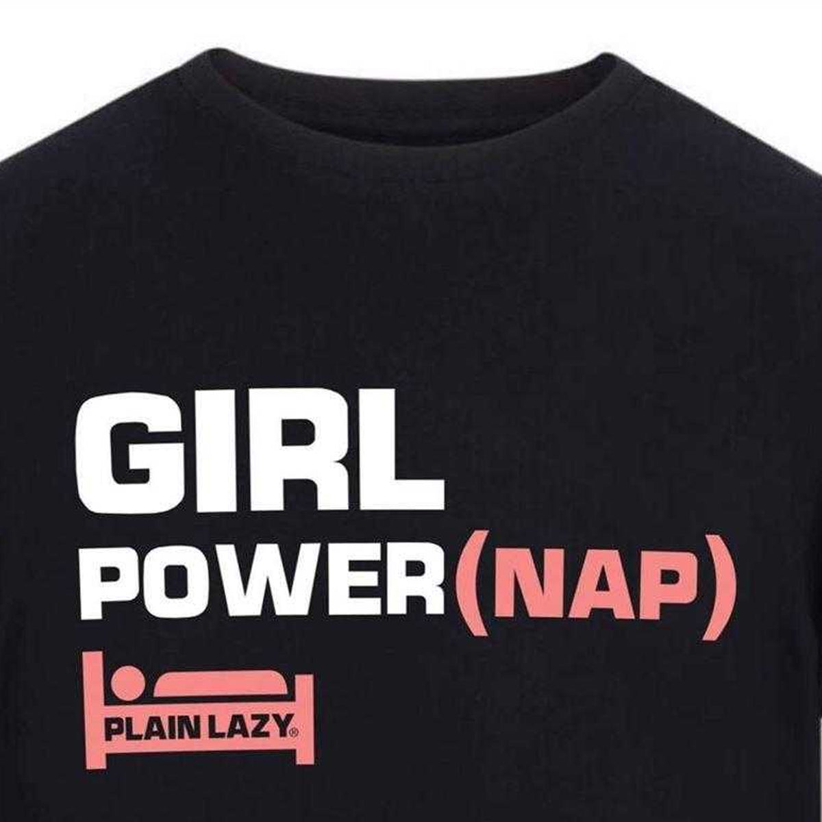 Black - Side - Plain Lazy Womens-Ladies Girl Power Printed T-Shirt