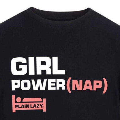 Black - Side - Plain Lazy Womens-Ladies Girl Power Printed T-Shirt