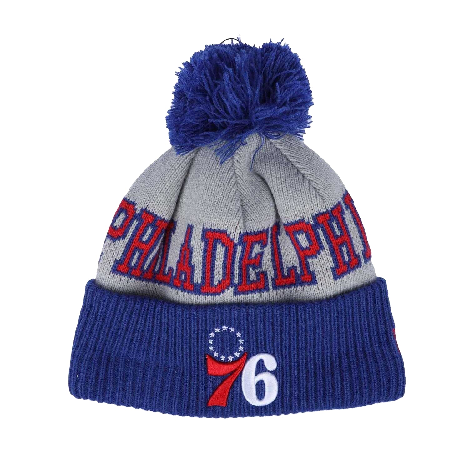 Blue-Grey-Red - Front - New Era Mens NBA Tip Off 2023 Philadelphia 76ers Knitted Bobble Beanie
