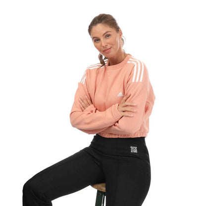 Blush - Lifestyle - Adidas Womens-Ladies Hyperglam Crew Neck Crop Sweatshirt