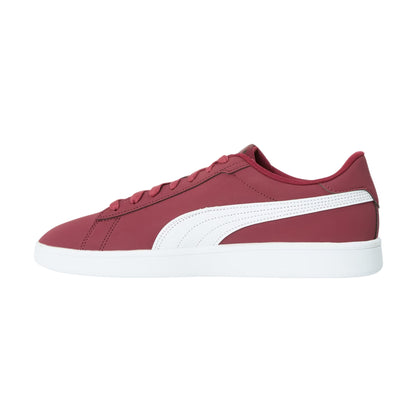 Burgundy-White - Back - Puma Mens Smash 3.0 Synthetic Nubuck Low Flat Trainers
