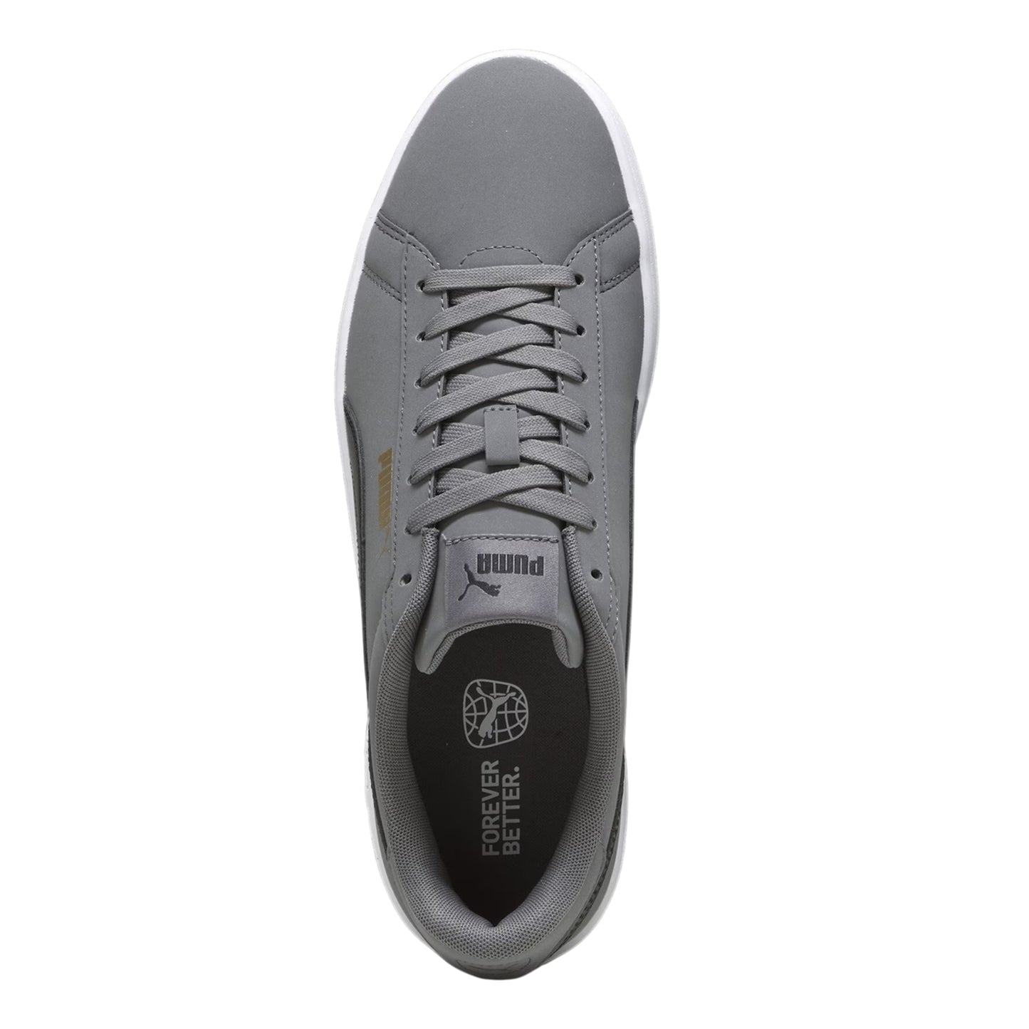 Grey-Black-White - Side - Puma Mens Smash 3.0 Synthetic Nubuck Low Flat Trainers