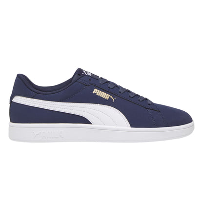 Navy-White - Front - Puma Mens Smash 3.0 Synthetic Nubuck Low Flat Trainers