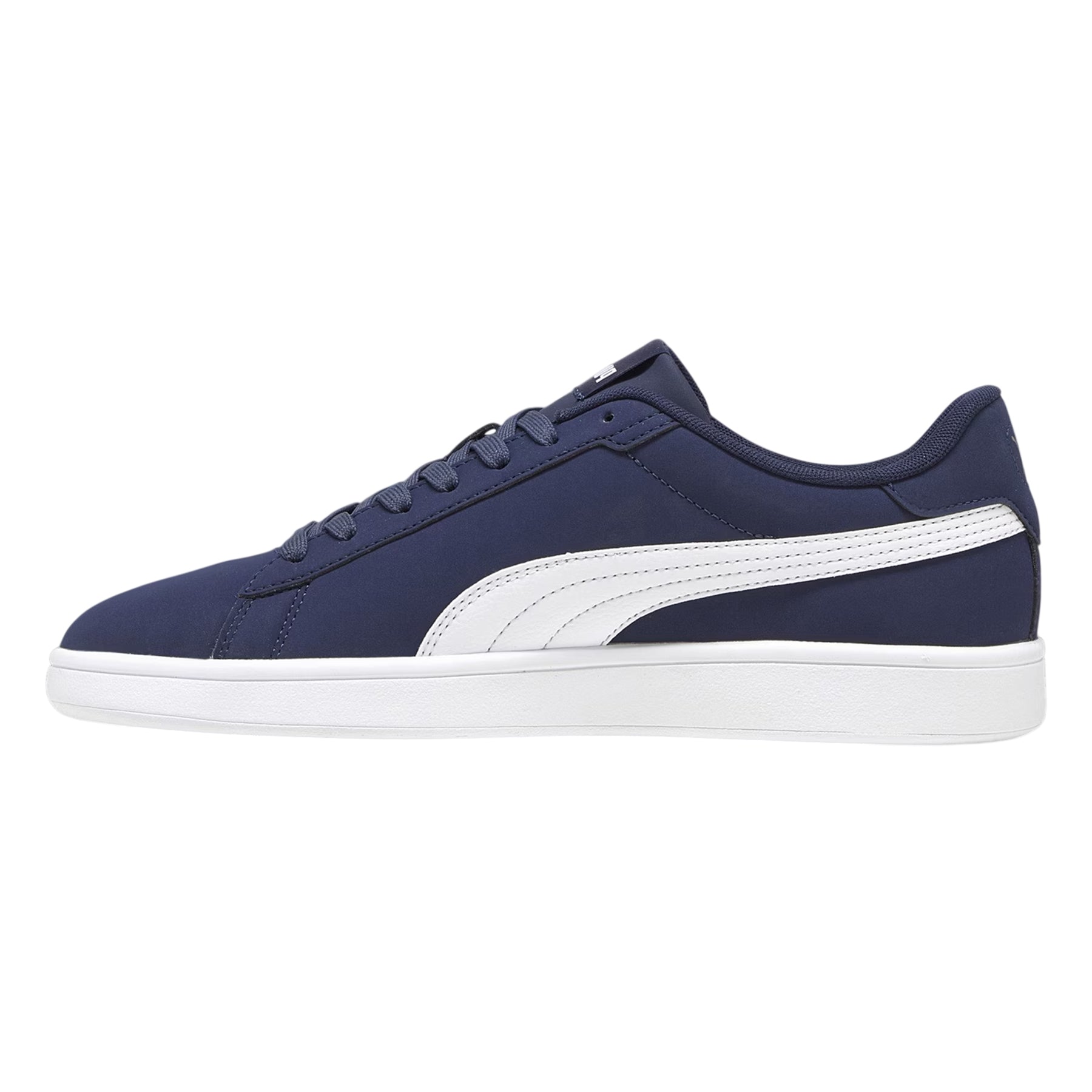 Navy-White - Back - Puma Mens Smash 3.0 Synthetic Nubuck Low Flat Trainers