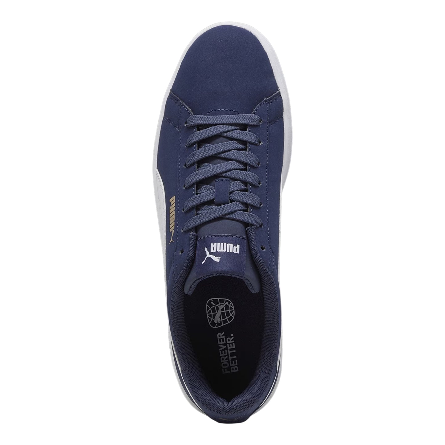 Navy-White - Side - Puma Mens Smash 3.0 Synthetic Nubuck Low Flat Trainers