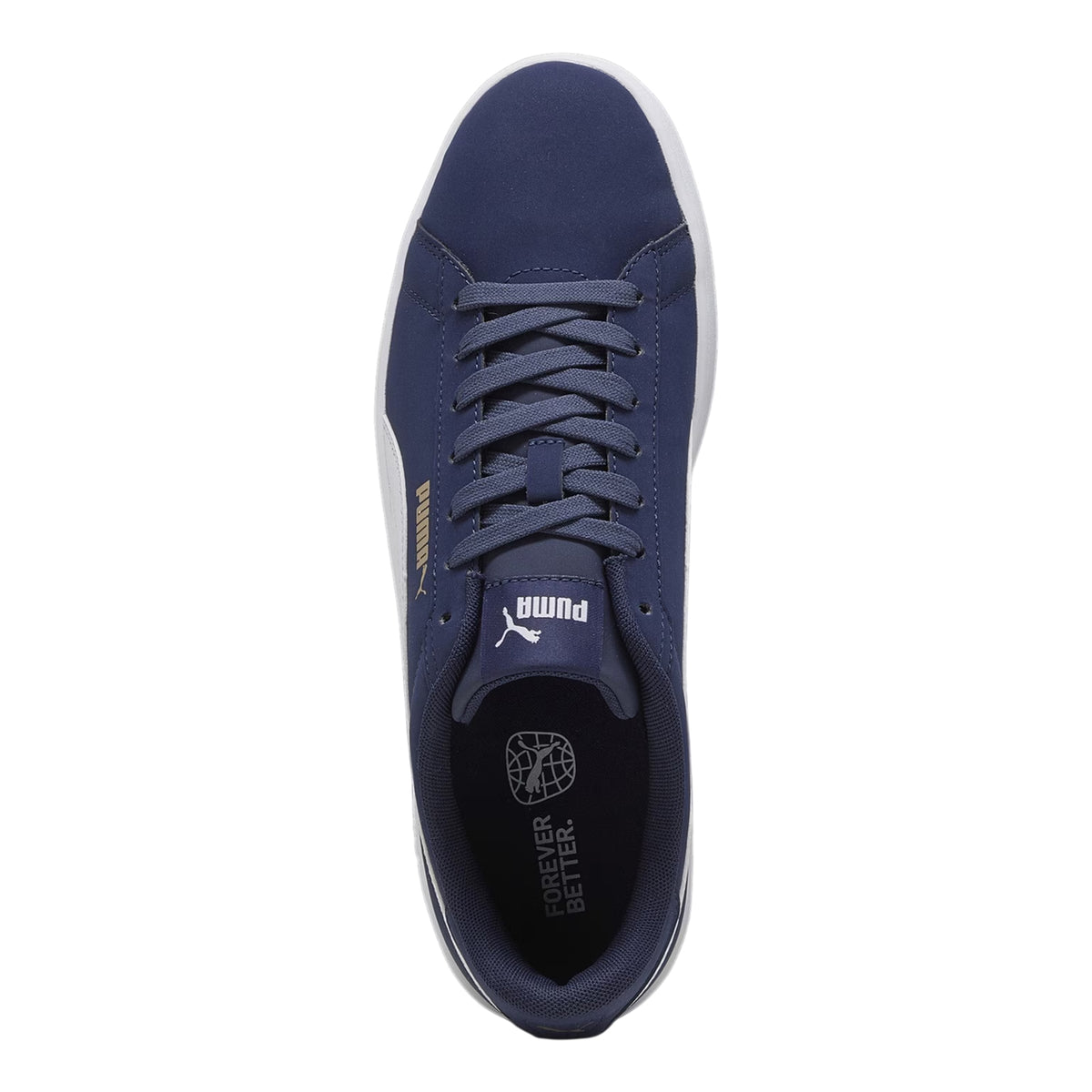 Navy-White - Side - Puma Mens Smash 3.0 Synthetic Nubuck Low Flat Trainers