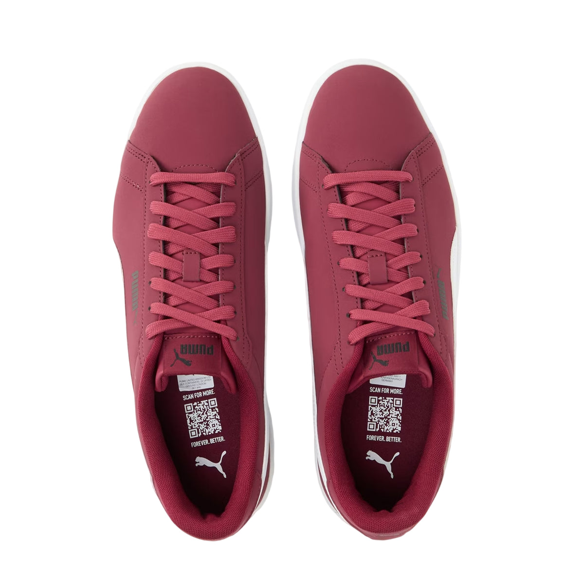 Burgundy-White - Side - Puma Mens Smash 3.0 Synthetic Nubuck Low Flat Trainers