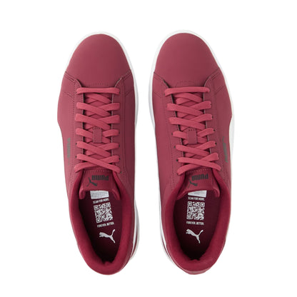 Burgundy-White - Side - Puma Mens Smash 3.0 Synthetic Nubuck Low Flat Trainers