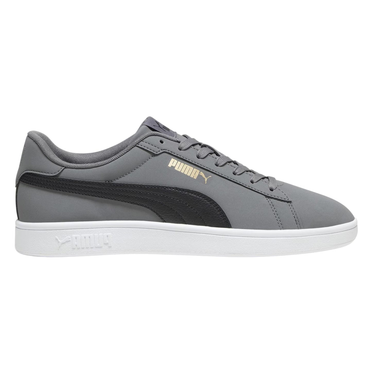 Grey-Black-White - Front - Puma Mens Smash 3.0 Synthetic Nubuck Low Flat Trainers