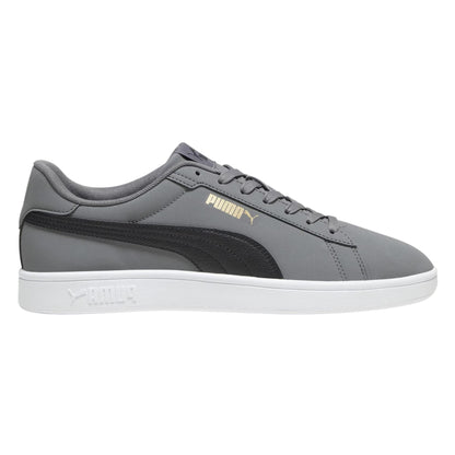 Grey-Black-White - Front - Puma Mens Smash 3.0 Synthetic Nubuck Low Flat Trainers