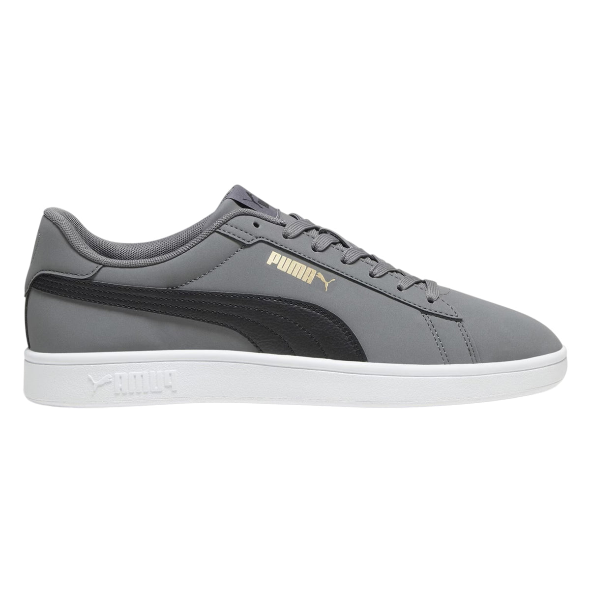 Grey-Black-White - Front - Puma Mens Smash 3.0 Synthetic Nubuck Low Flat Trainers