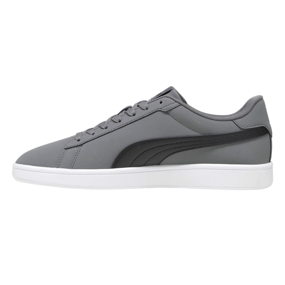 Grey-Black-White - Back - Puma Mens Smash 3.0 Synthetic Nubuck Low Flat Trainers