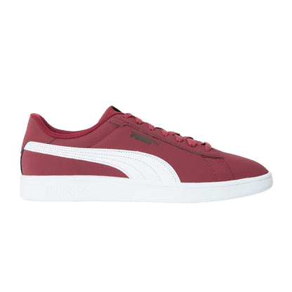 Burgundy-White - Front - Puma Mens Smash 3.0 Synthetic Nubuck Low Flat Trainers