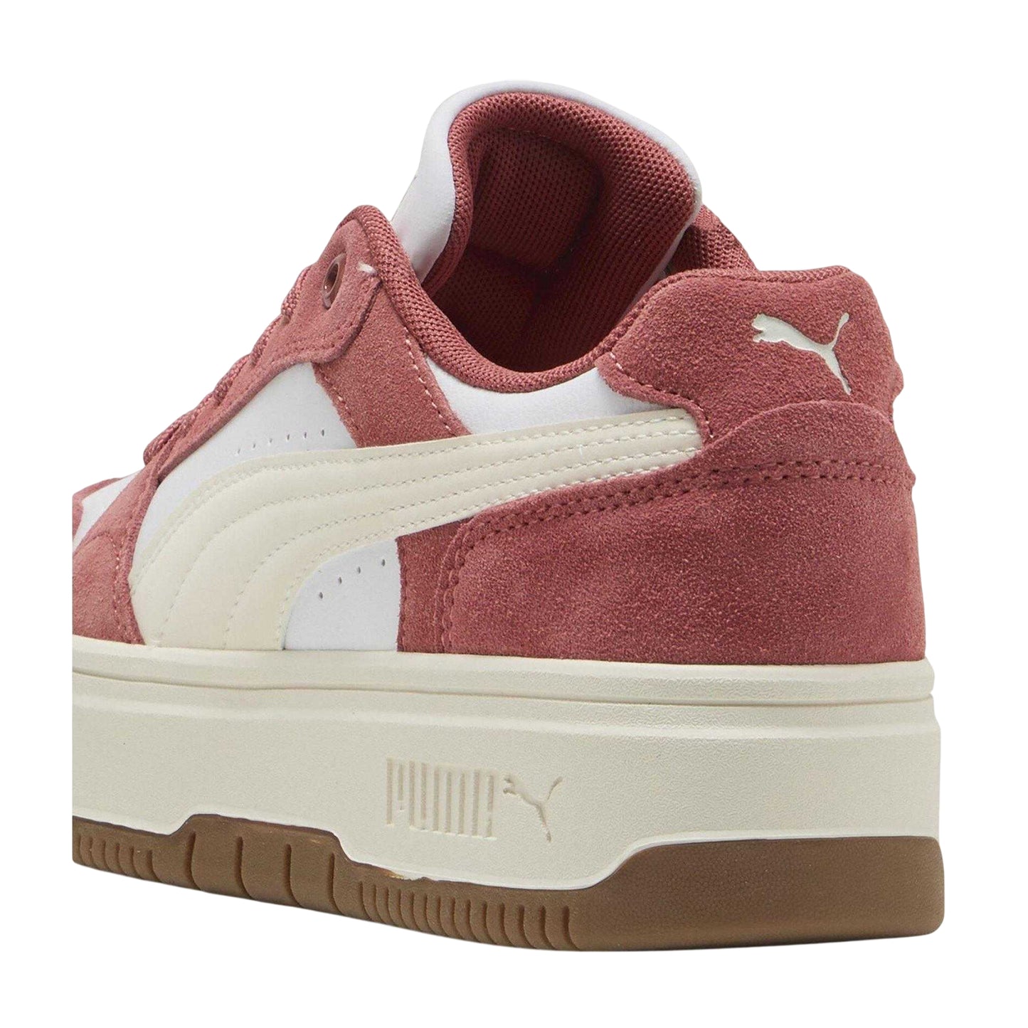 White-Red - Back - Puma Womens-Ladies Rebound Femme Leather Low Platform Trainers
