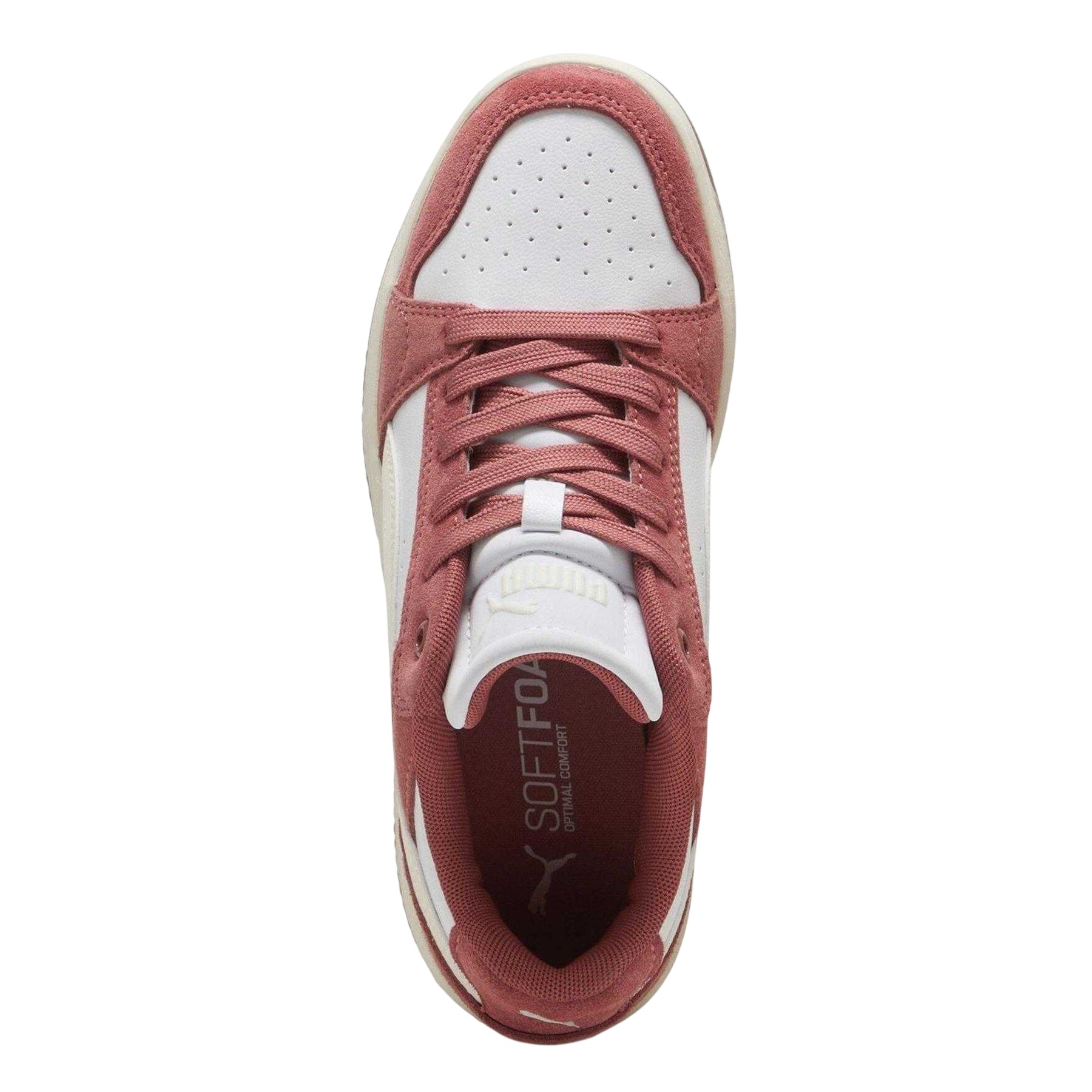 White-Red - Side - Puma Womens-Ladies Rebound Femme Leather Low Platform Trainers