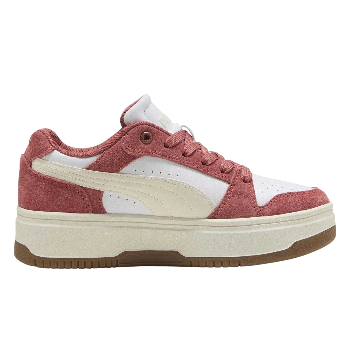 White-Red - Front - Puma Womens-Ladies Rebound Femme Leather Low Platform Trainers