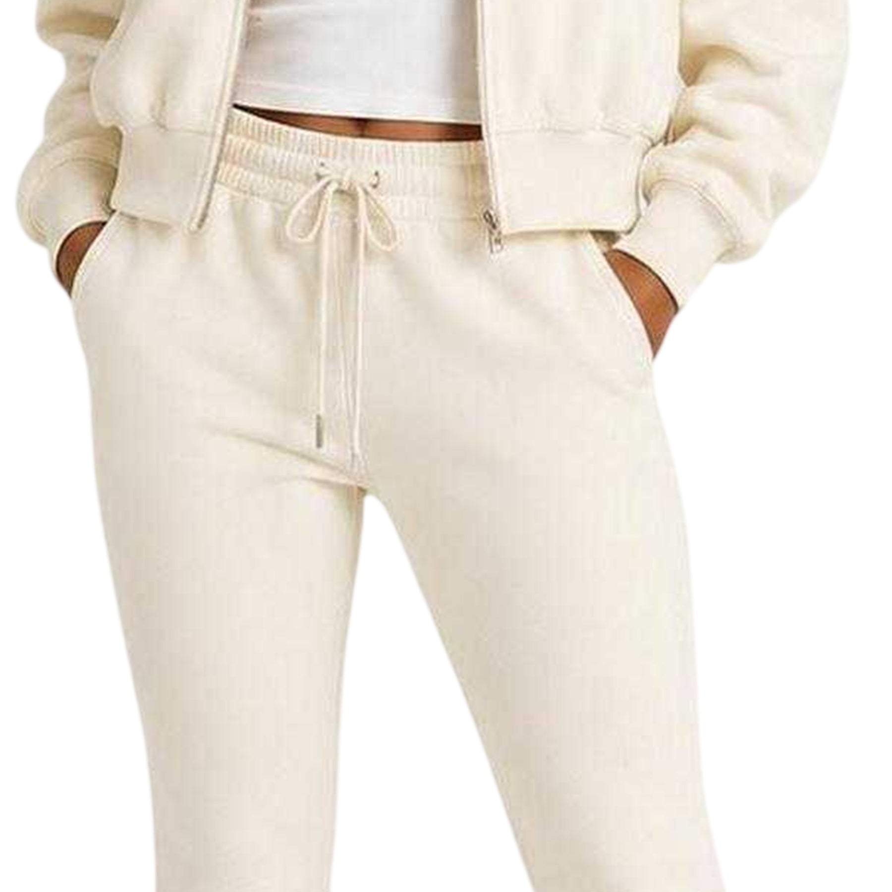 Cream - Side - I Saw It First Womens-Ladies Flared Open Hem Relaxed Fit Joggers