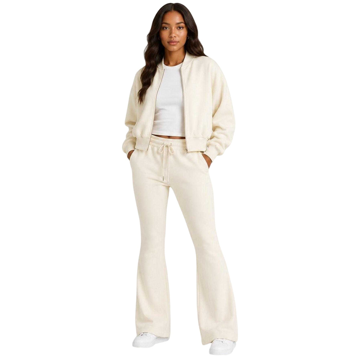 Cream - Lifestyle - I Saw It First Womens-Ladies Flared Open Hem Relaxed Fit Joggers
