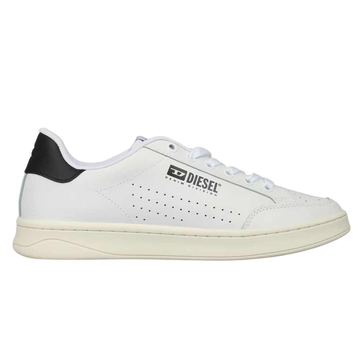 White-Black - Front - Diesel Mens S Athene Leather Flat Trainers