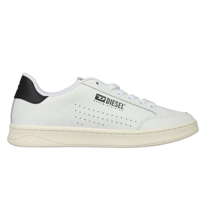 White-Black - Front - Diesel Mens S Athene Leather Flat Trainers