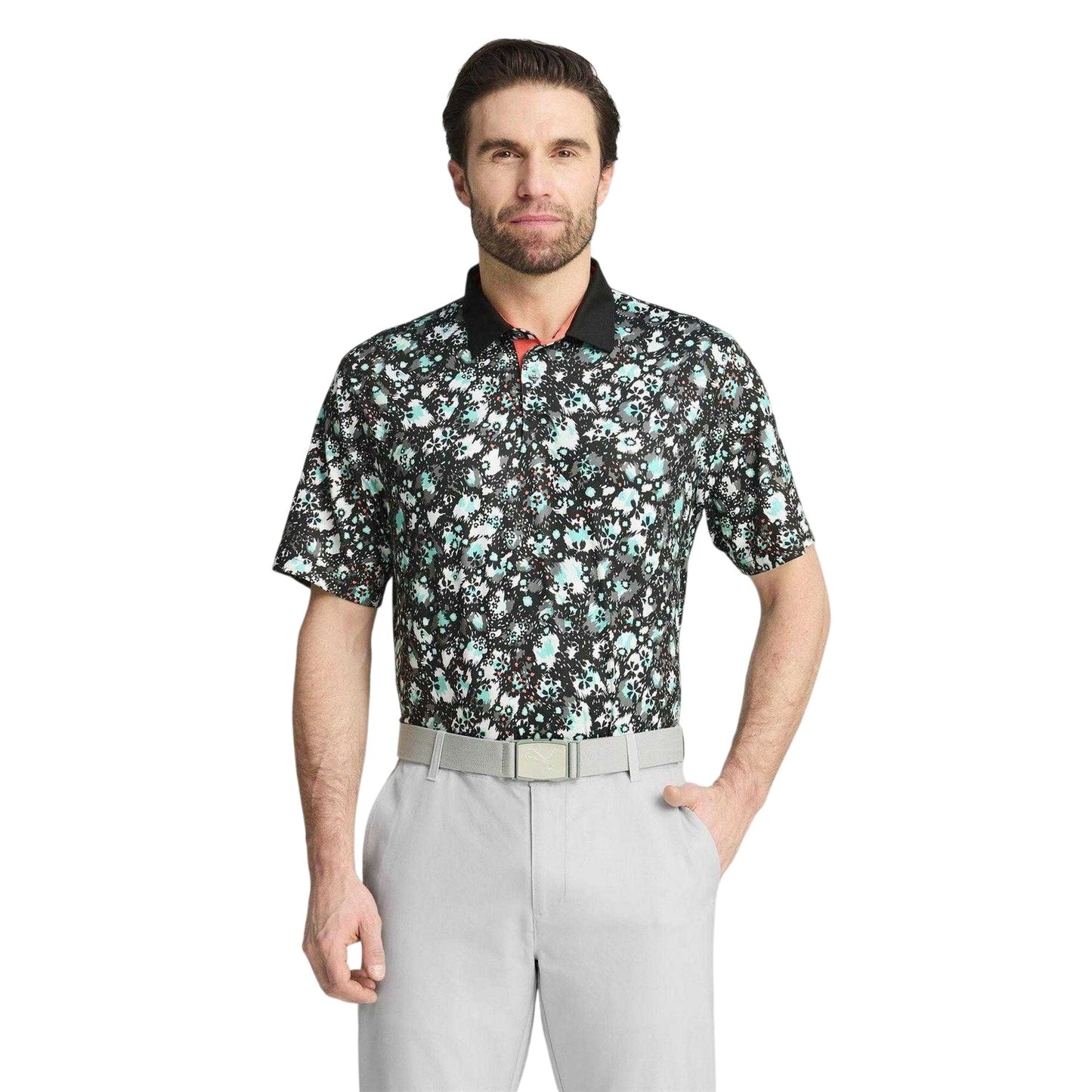 Black - Side - Puma Mens Cloudspun Abstract Camo Polo Shirt