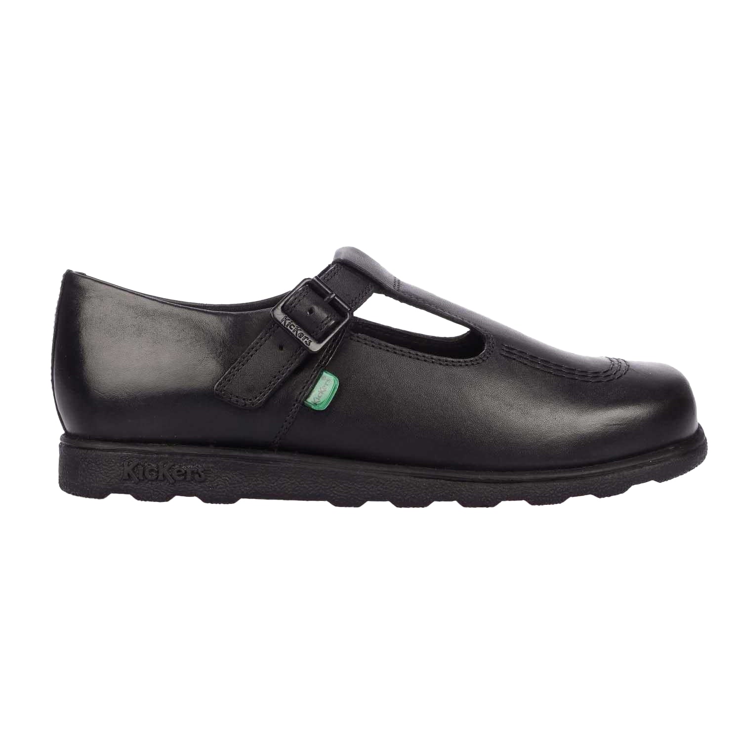 Black - Side - Kickers Womens-Ladies Fragma Leather T Buckle Work Shoes