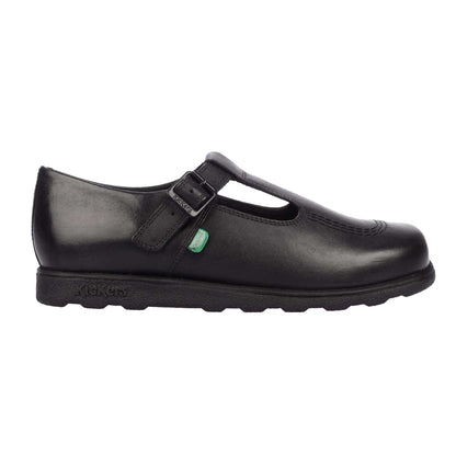 Black - Side - Kickers Womens-Ladies Fragma Leather T Buckle Work Shoes