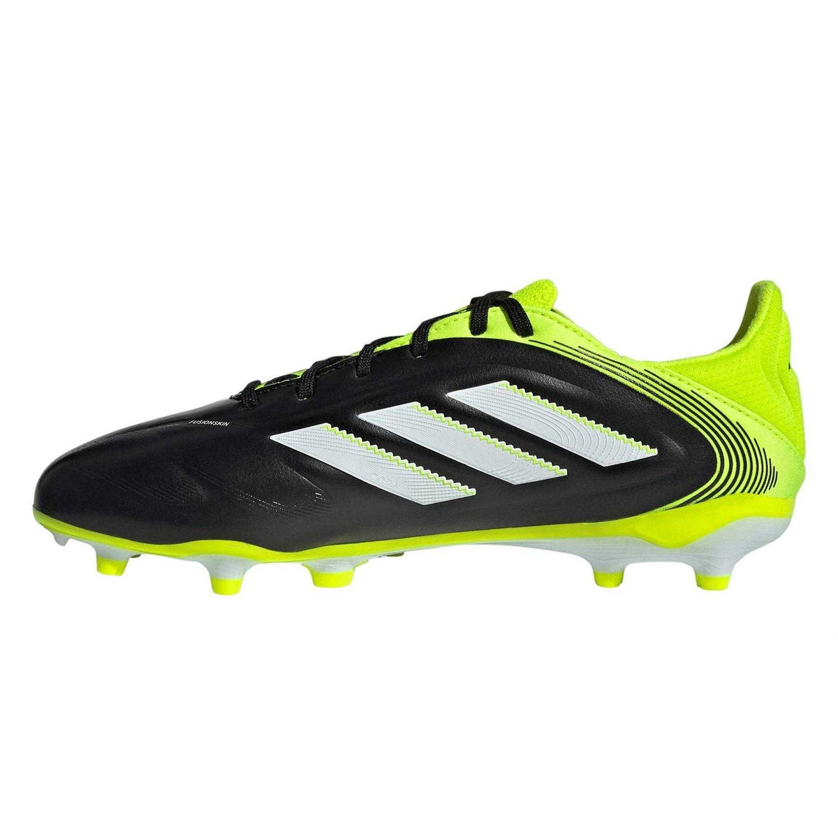 Black-Lemon - Side - Adidas Childrens-Kids Copa Pure 3 Elite Leather Snug Fit Firm Ground Football Boots
