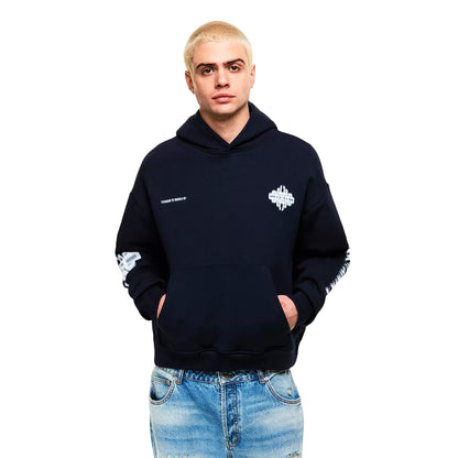 Navy-White - Side - Couture Club Mens Blurred Pullover Hoodie