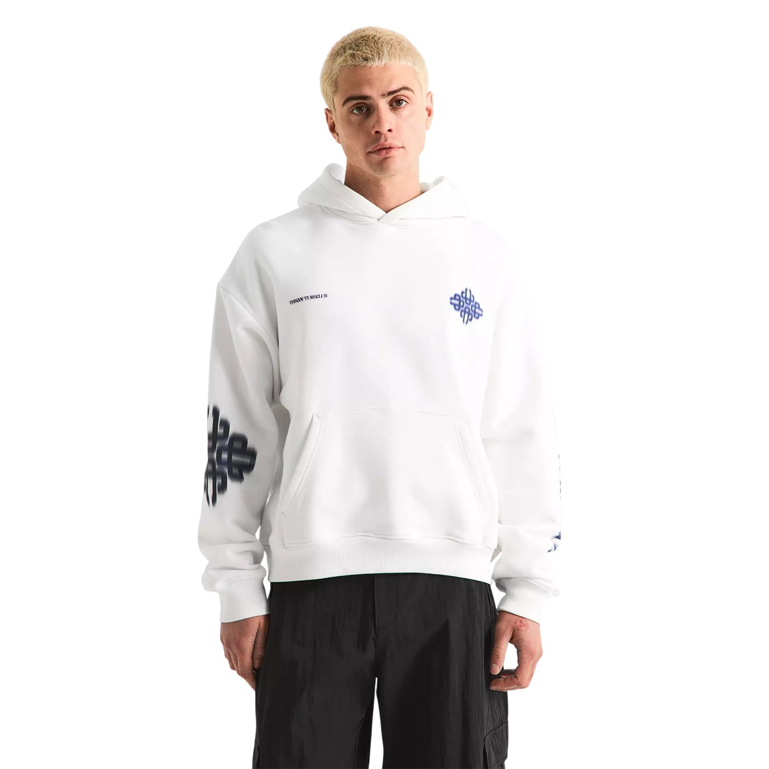White-Navy - Side - Couture Club Mens Blurred Pullover Hoodie