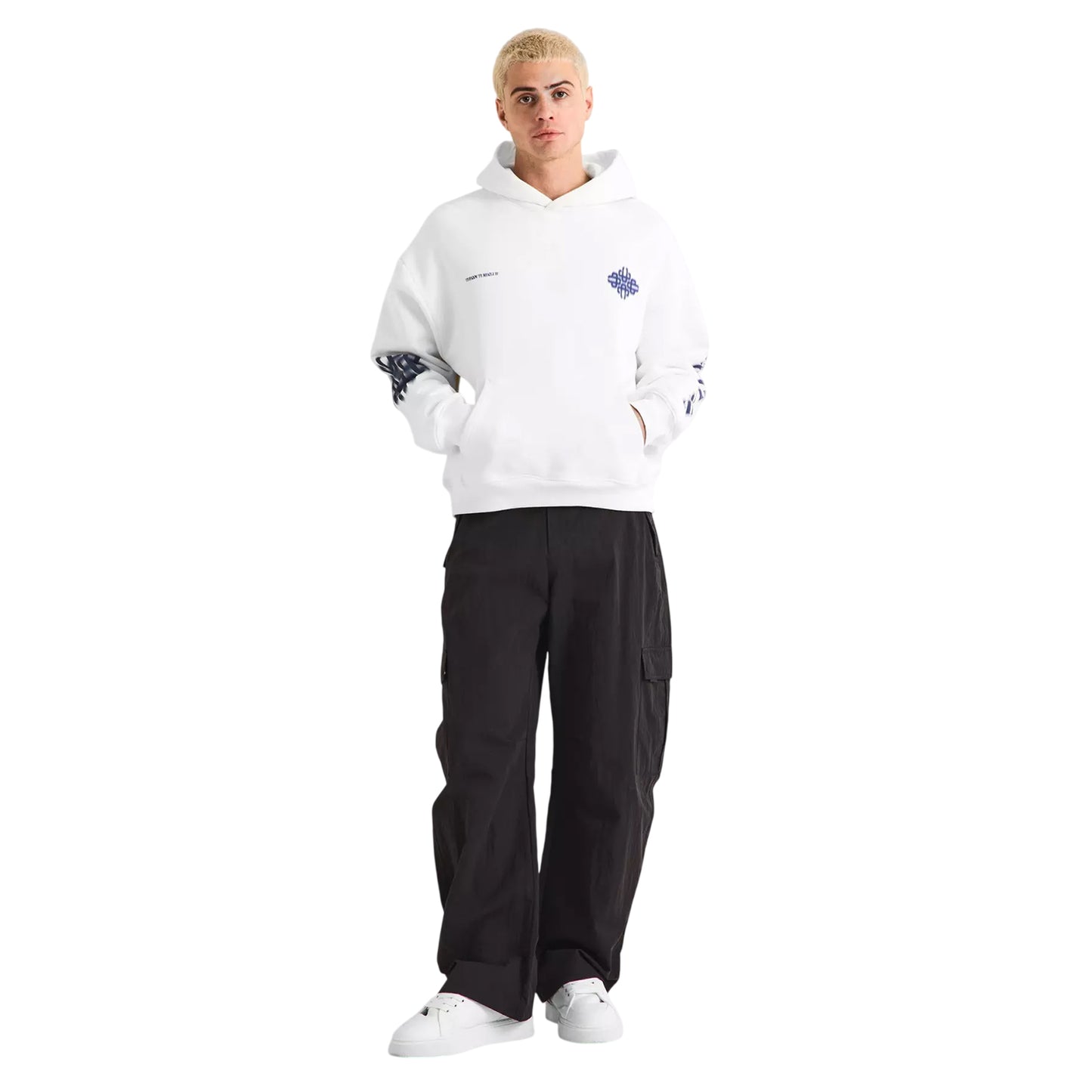 White-Navy - Pack Shot - Couture Club Mens Blurred Pullover Hoodie