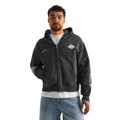 Brown-White - Side - Couture Club Mens Blurred Full Zip Hoodie