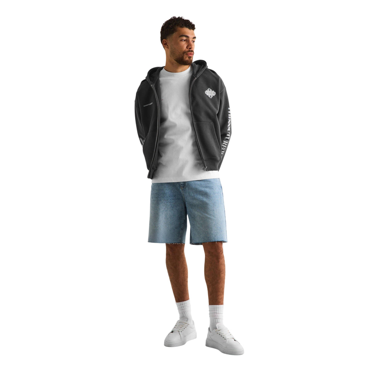 Brown-White - Pack Shot - Couture Club Mens Blurred Full Zip Hoodie