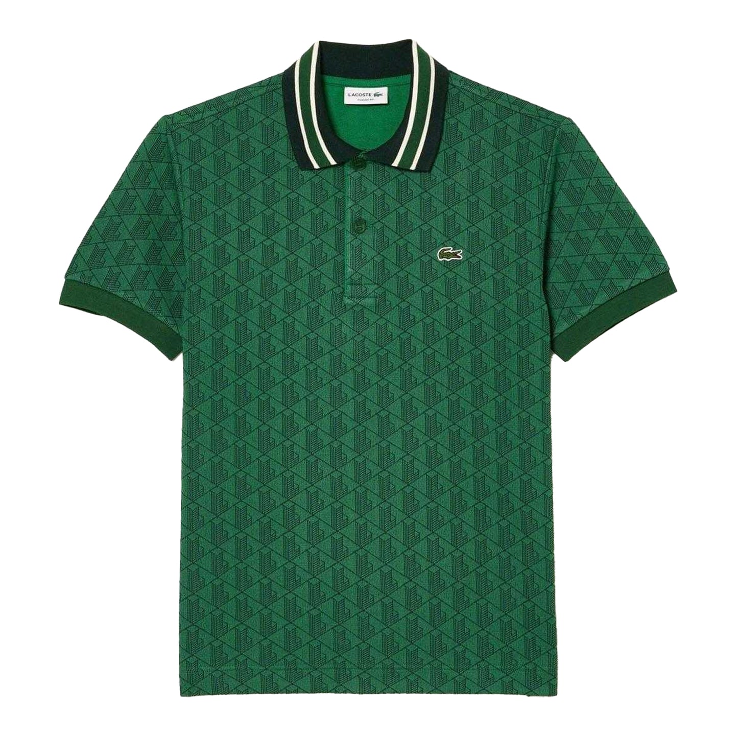 Green - Front - Lacoste Mens Monogram Jacquard Classic Polo Shirt