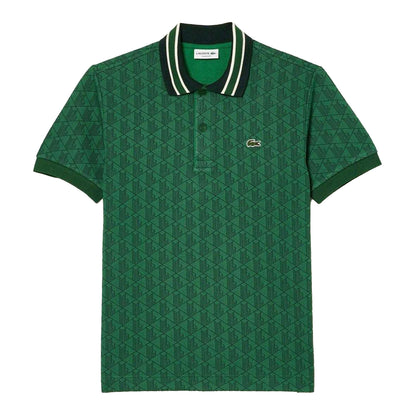 Green - Front - Lacoste Mens Monogram Jacquard Classic Polo Shirt