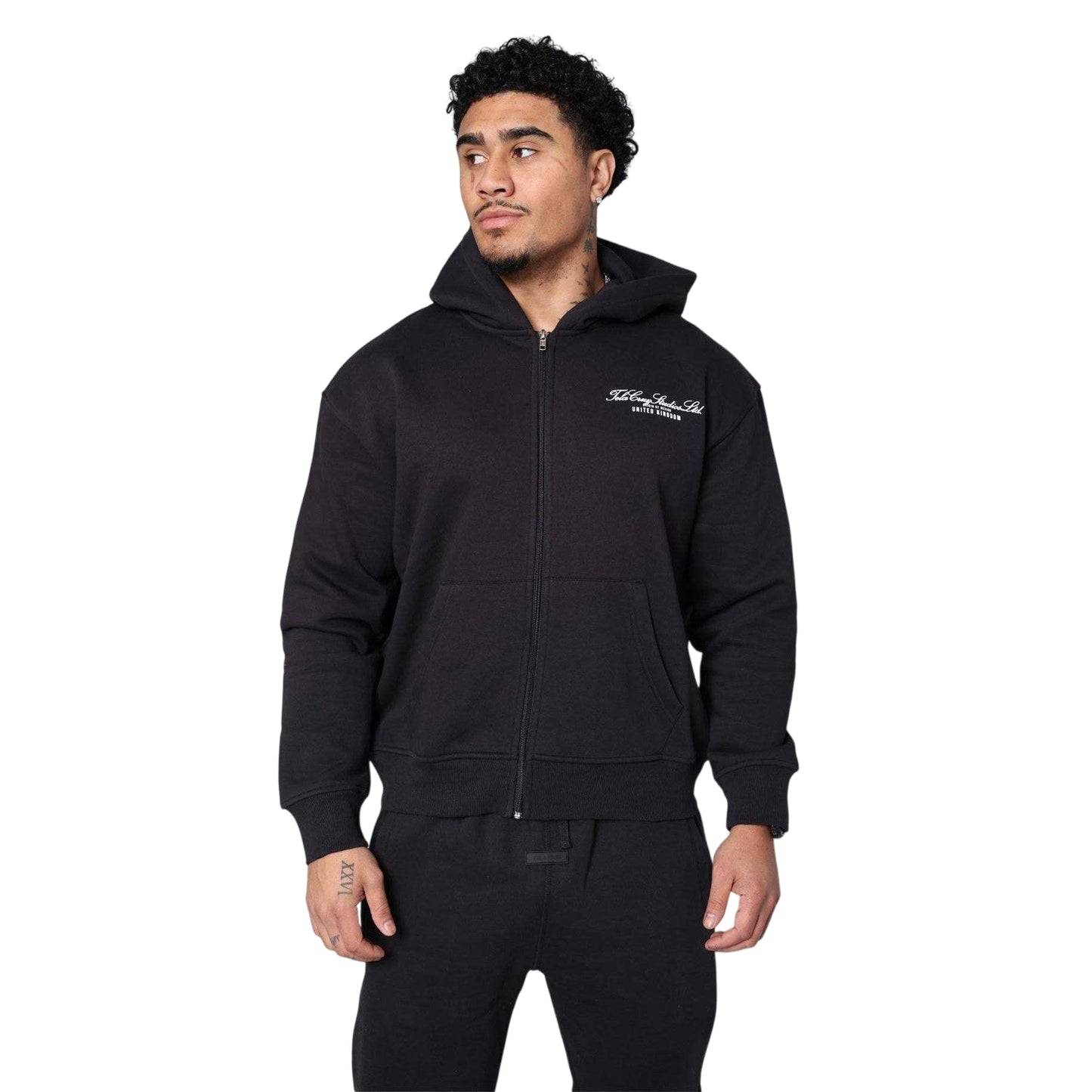 Black - Side - Tela Cruz Mens Studio Relaxed Fit Full Zip Hoodie