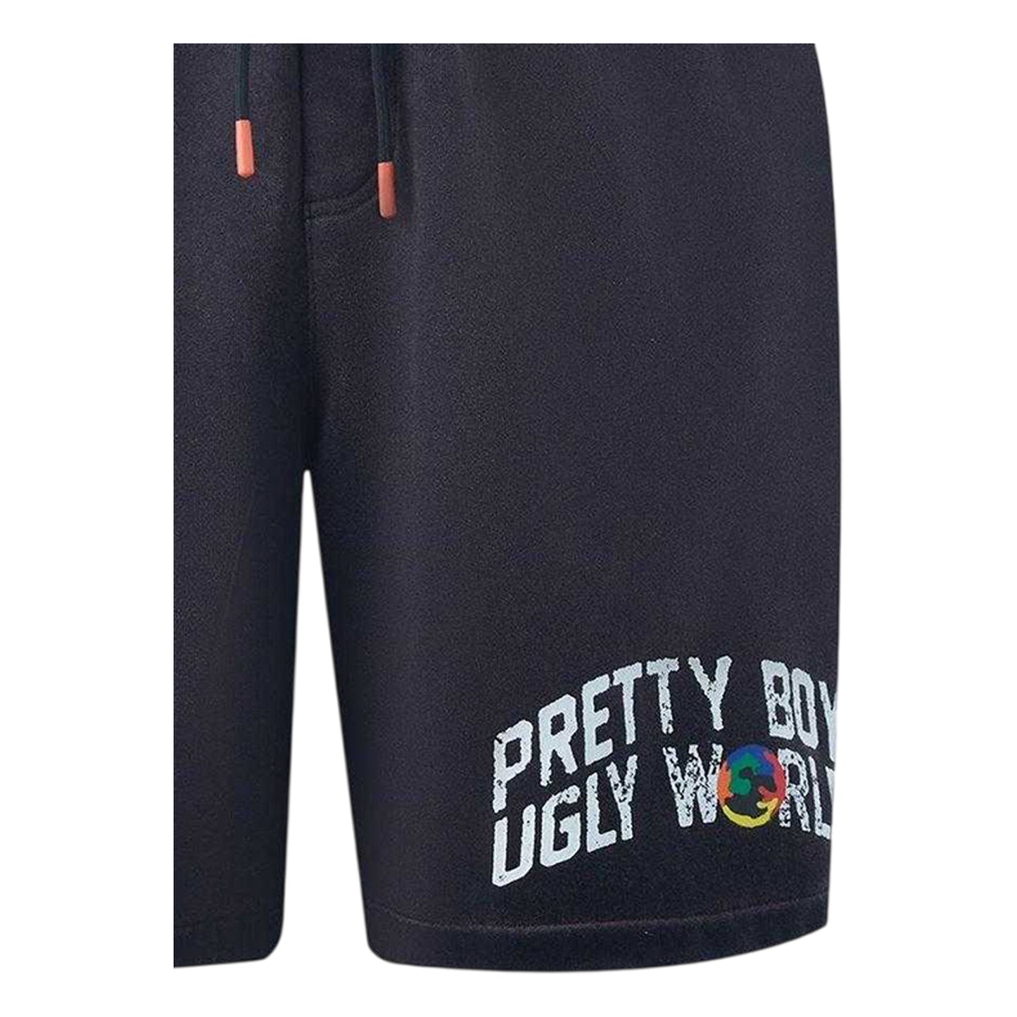Black - Side - Pretty Boy Ugly World Mens Fleece Drawstring Regular Shorts