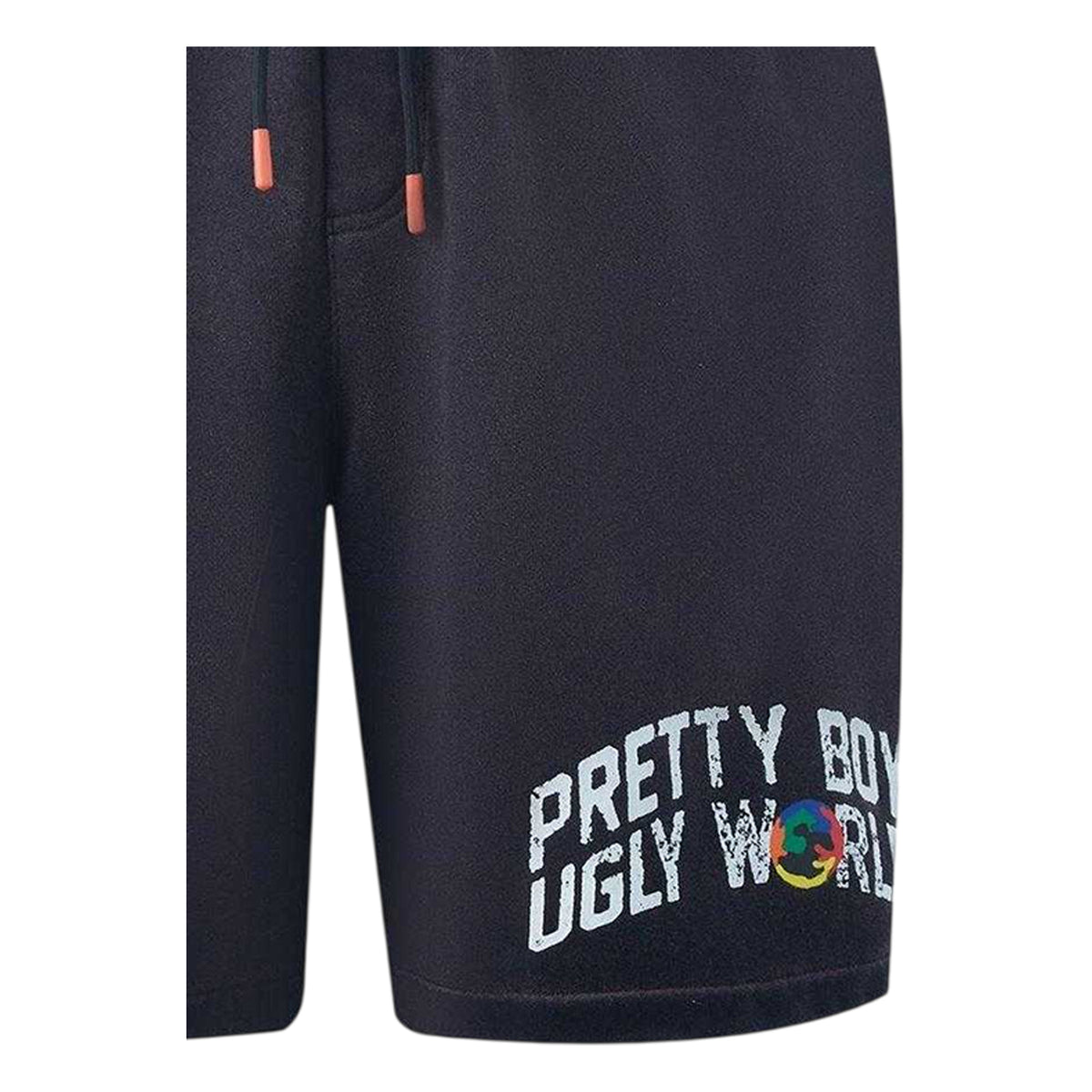Black - Side - Pretty Boy Ugly World Mens Fleece Drawstring Regular Shorts