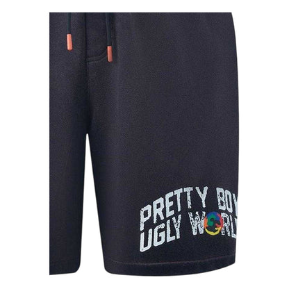 Black - Side - Pretty Boy Ugly World Mens Fleece Drawstring Regular Shorts