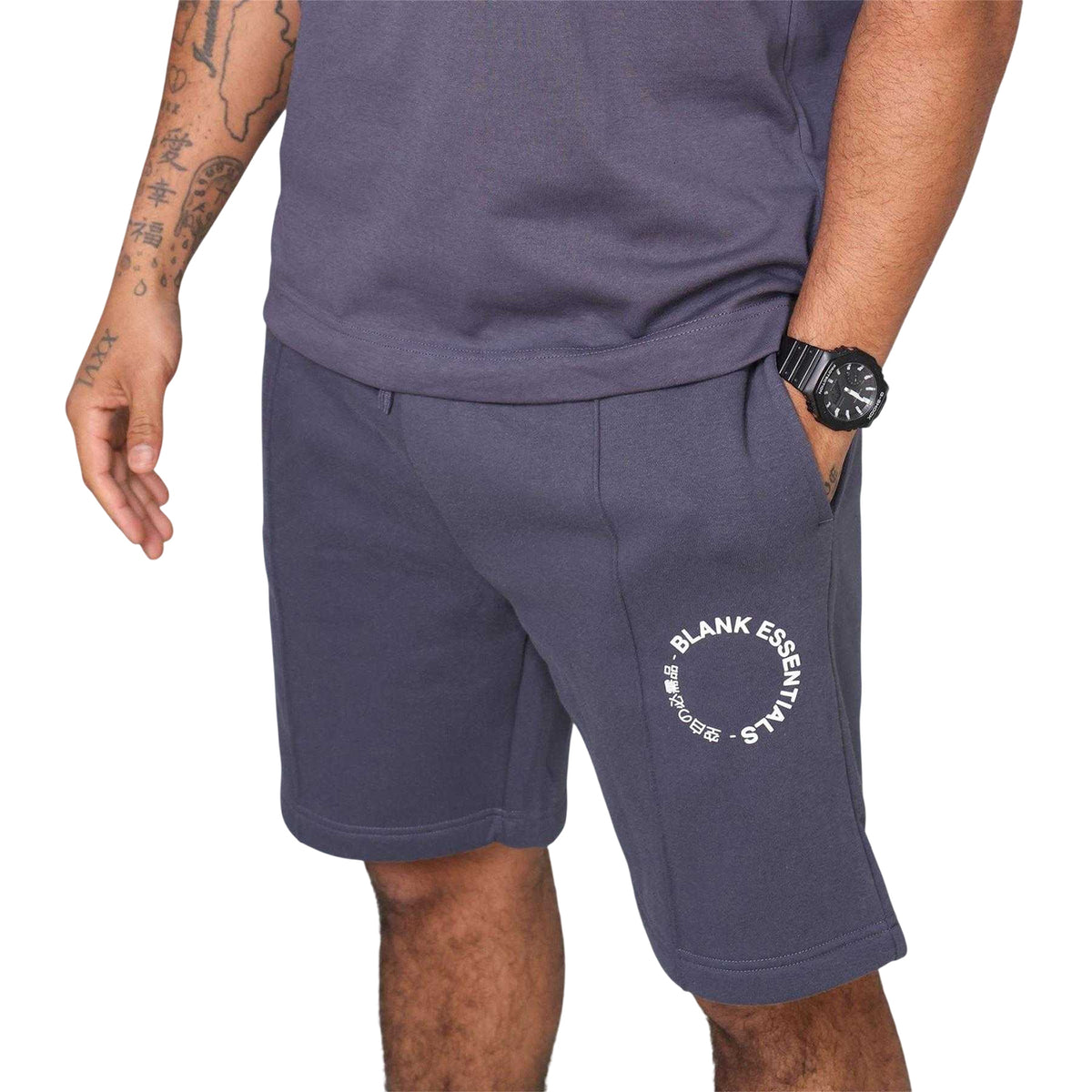 Thunder Grey - Side - Blank Essentials Mens Fleece Circle Sweat Shorts