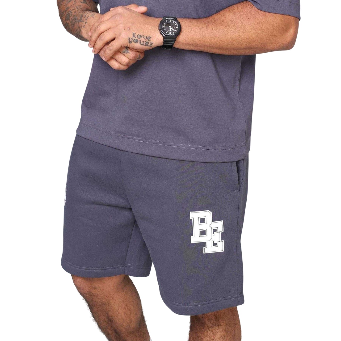 Thunder Grey - Side - Blank Essentials Mens Fleece Sweat Shorts