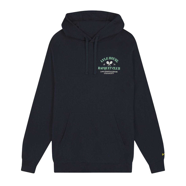 Navy - Front - Lyle & Scott Mens Racquet Club Graphic Hoodie