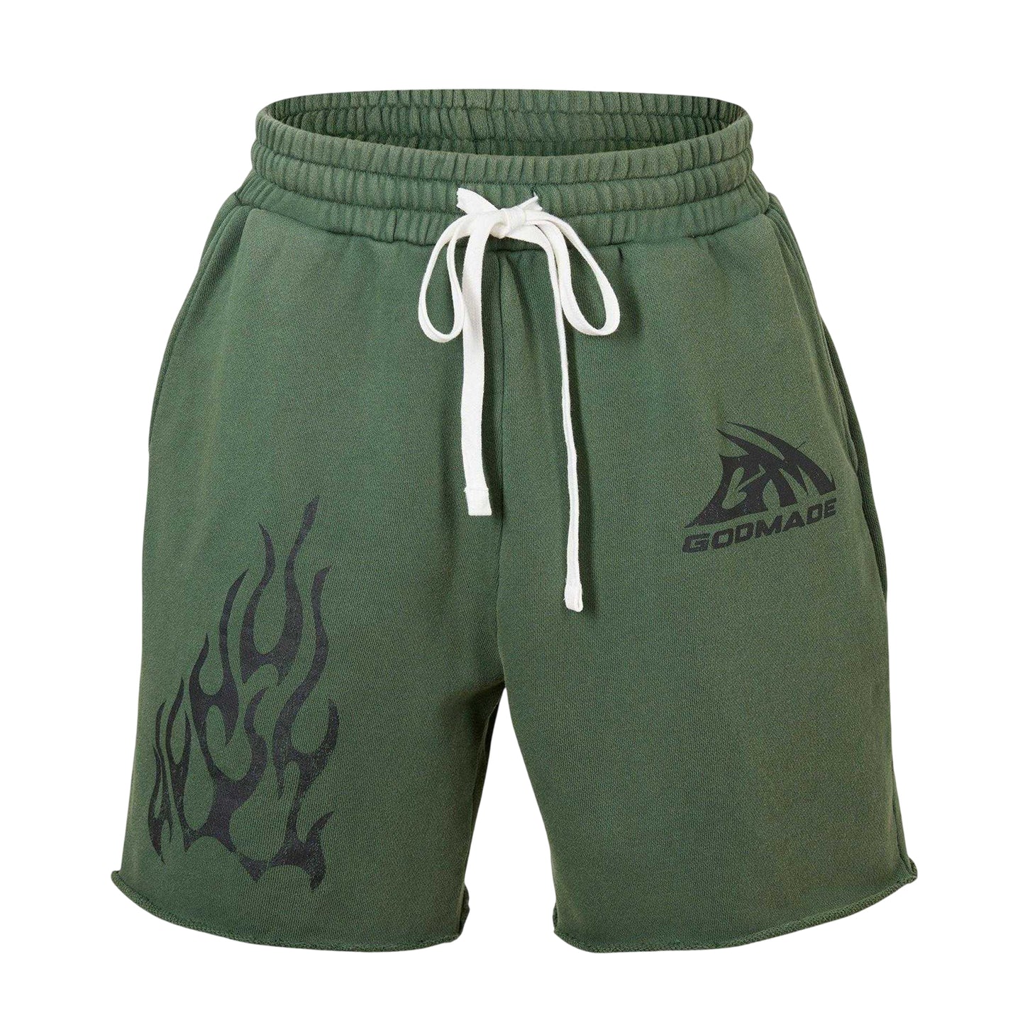 Dark Green - Front - GodMade Mens Fleece Logo Sweat Shorts