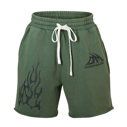 Dark Green - Front - GodMade Mens Fleece Logo Sweat Shorts