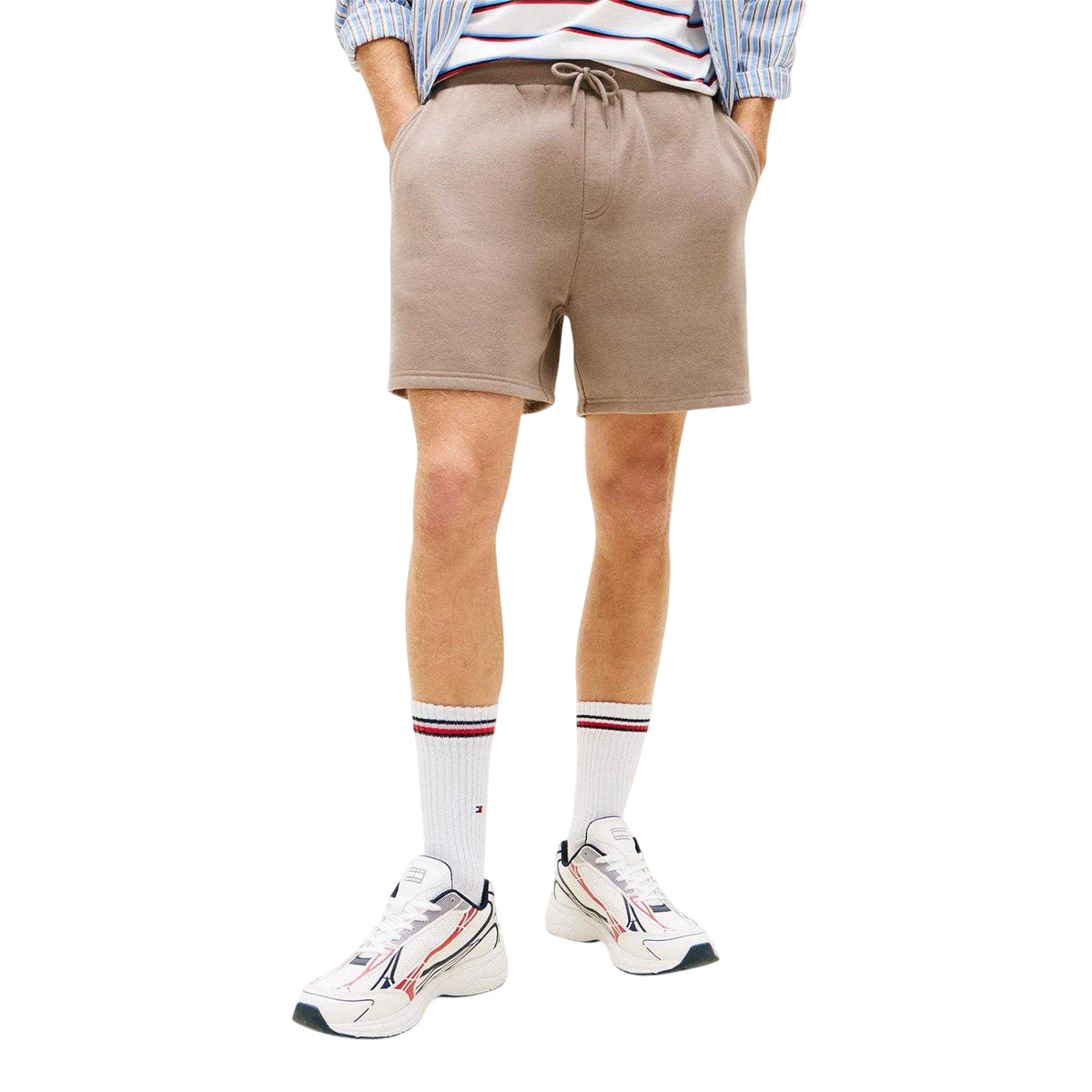 Mink - Side - Tommy Jeans Mens Fleece Flag Logo Sweat Shorts