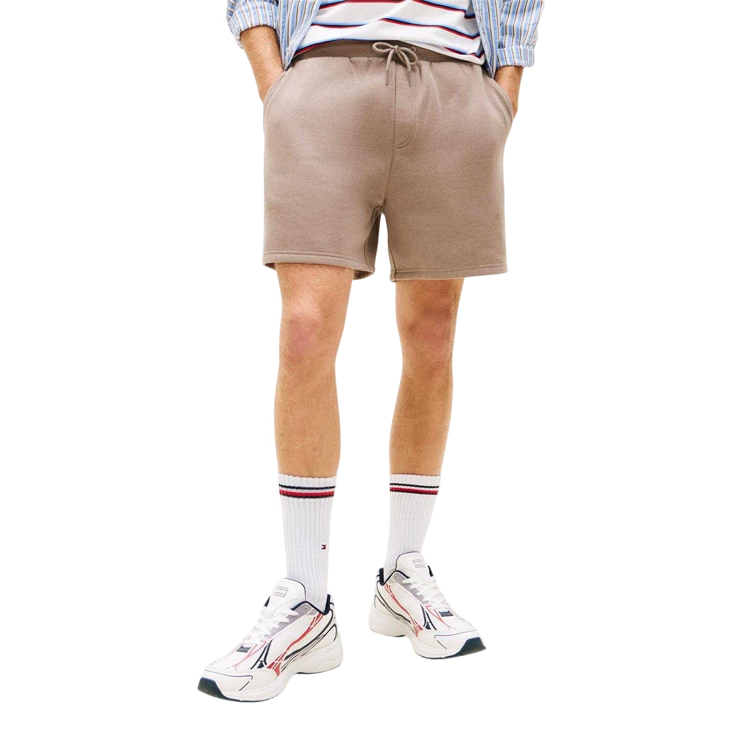 Mink - Side - Tommy Jeans Mens Fleece Flag Logo Sweat Shorts